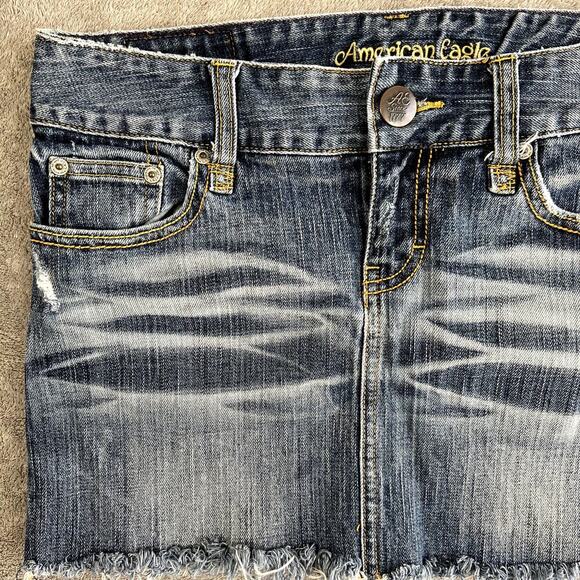 Vintage Y2K American Eagle Micro Denim Mini Skirt Women's 0 Distressed Grunge - Picture 2 of 11